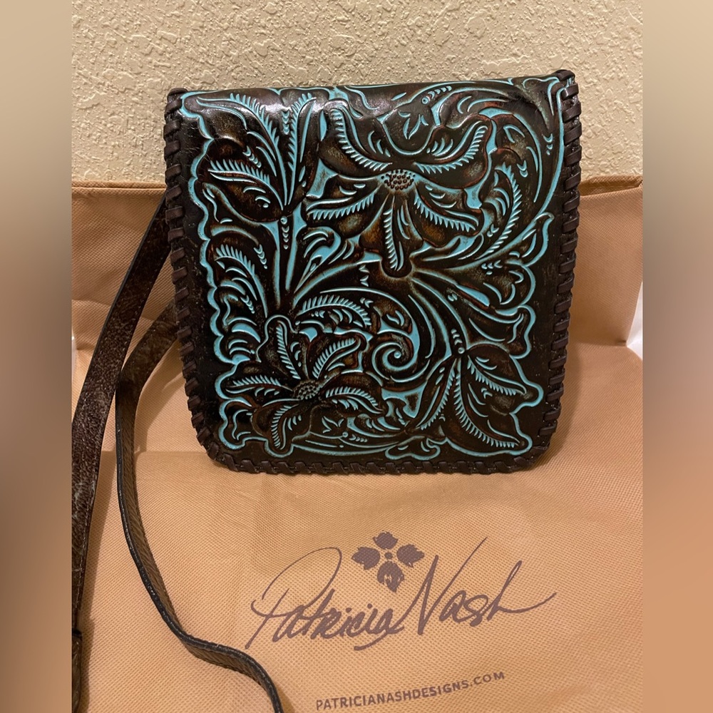 Patricia Nash Tooled Turquoise Leather Crossbody Purse - New